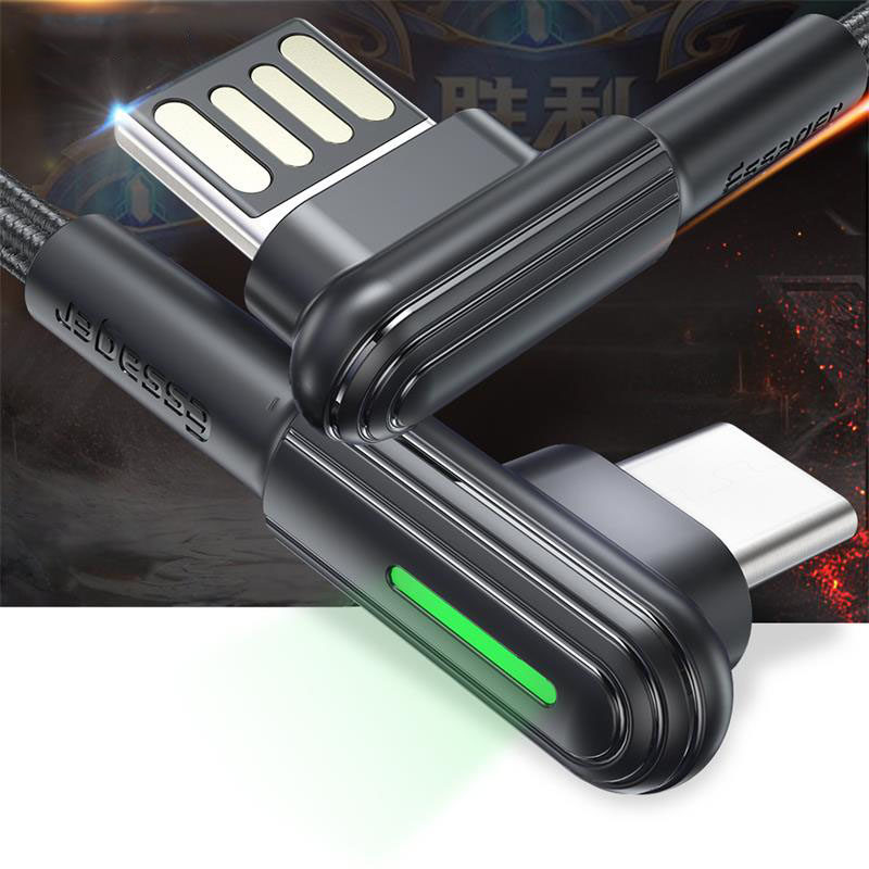 3A Double elbow soft LED lamp fast charging data line flip-blind insert suitable for Huawei TypeC short charging line