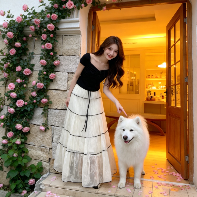 Kerr Swtif2026 New High-End Elegant Age-Reducing Lace Splicing Maternity Skirt Summer Embroidered Long Skirt