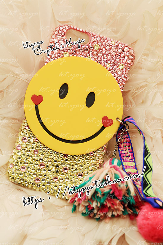 Austrian crystal IPHONE8 PLUS X mobile phone case with diamond stickers Korean smiley custom