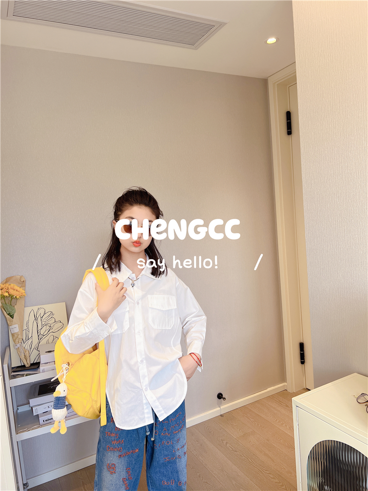 22 autumn BF wind white design of pure cotton loose long sleeve shirt