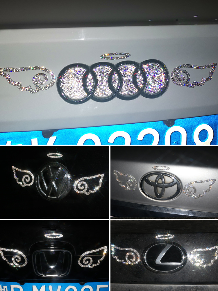 Angel wings car diamond car label stickers Car with cute wings cartoon diamond stickers Steering wheel diamond stickers car stickers
