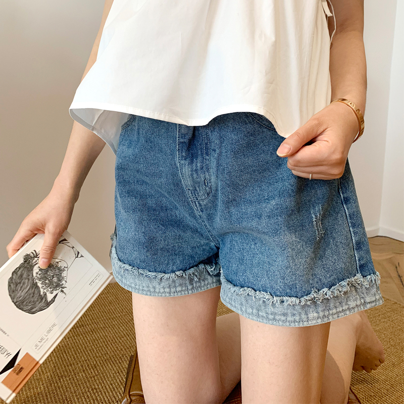 Pregnant Woman Shorts Spring Summer New Curl Jeans Shorts Fashion Thin out of the bottom Outside Wearing Tide Moms Easy to Wear Pants