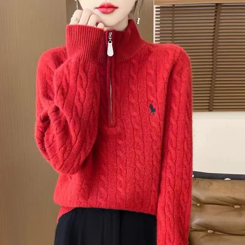 High-End Half-Zip Turtleneck Sweater for Women, New Autumn and Winter Style, Popular, Fashionable, Loose and Lazy Style Knitted Sweater High-End Half-Zip Turtleneck Sweater for Women, New Autumn and Winter Style, Popular, Fashionable, Loose and Lazy Style Knitted Sweater