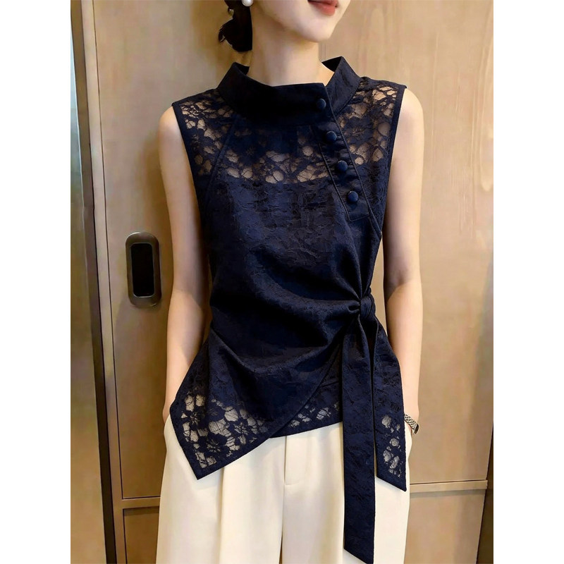 French-Style Lace Sleeveless Shirt 2026 Summer New Plus-Size Women's Clothing for Curvy Women with Tie-Waist Unique and Exquisite Top French-Style Lace Sleeveless Shirt 2026 Summer New Plus-Size Women's Clothing for Curvy Women with Tie-Waist Unique and Exquisite Top
