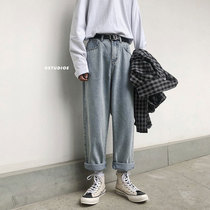 Jeans mens loose straight trendy brand drop sense wide leg pants Dad ins Korean version of the trend autumn and winter all-match students