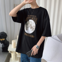 Short Sleeve T-shirt Men Ins Tide Cards Trend Summer 50% Sleeves Clothes Han Edition Port Wind Loose Personality Fashion Hip-hop Bf