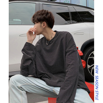 Long-sleeved t-shirt mens tide ins net red with the same couple bottoming shirt striped clothes top Korean version of the trend shaking sound tide brand