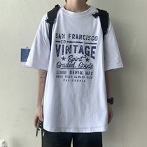 Short-sleeved T-shirt mens ins Tide brand trend loose Joker Hong Kong style Harajuku half sleeve size fat mans clothes