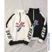 Half-pull chain sweater Male ins Hong Kong style hooded jacket Couple spring Korean version of hip-hop loose tide brand spring and autumn