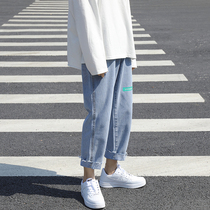 Jeans men straight loose Tide brand summer thin net red ankle-length pants sub burrs Super fire cec trend