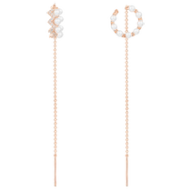 APM Monaco Up and Down pearl chain earrings are eye-catching and edgy rose gold earrings