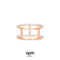 APM Monaco Rose Powder Gold Ring Women's Light Luxury I-shaped Food Finger Ring Stacked Gifts for Girlfriend Design Sense