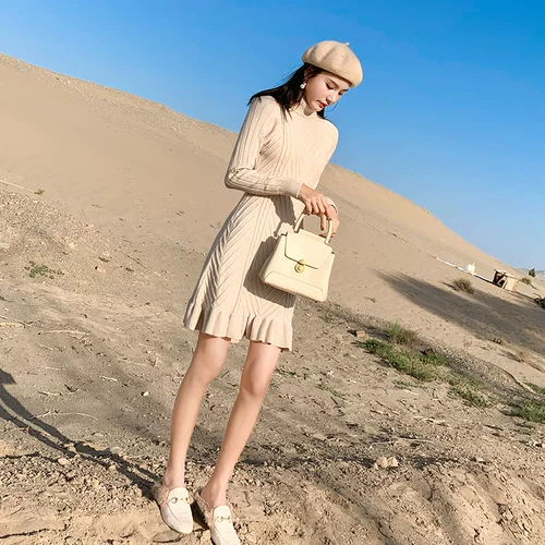 Демисезонный свитер, демисезонное трикотажное шерстяное платье, подходит для подростков, облегающий крой