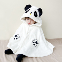 Childrens shawl plus velvet autumn and winter hooded baby male and female baby cape newborn windproof cape going out in spring and autumn