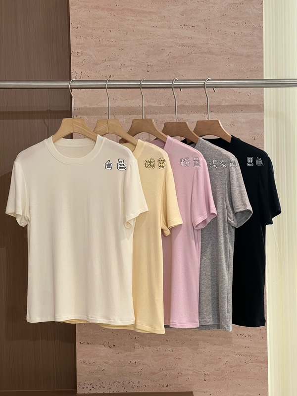 Baibai【Classic Basic T】Silk Wool Wardrobe Essential Short-Sleeve T-Shirt Solid Color Versatile