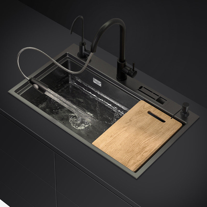 Nano sink single sink black countertop basin sink 304 stainless steel kitchen sink with knife rest ladder