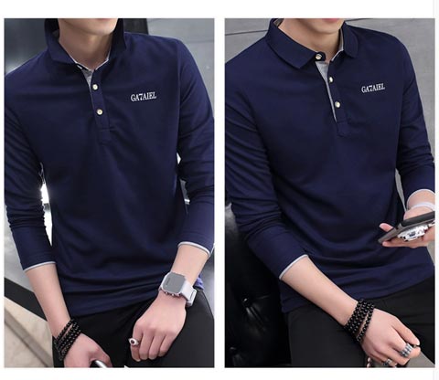 Áo mới mùa thu 2017 cỡ lớn cotton dài tay áo thun polo nam giản dị thể thao Áo thun có cổ áo thun dài áo thun có cổ