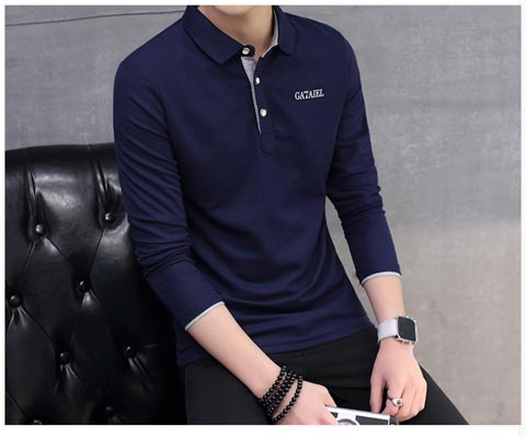 Áo mới mùa thu 2017 cỡ lớn cotton dài tay áo thun polo nam giản dị thể thao Áo thun có cổ áo thun dài áo thun có cổ