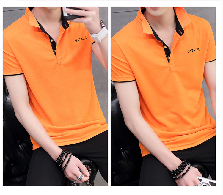 Mùa hè nam với cổ áo ngắn tay áo thun cotton Ve áo Paul Màu tinh khiết Áo sơ mi cộc tay trẻ trung hàng đầu 	áo thun nam body