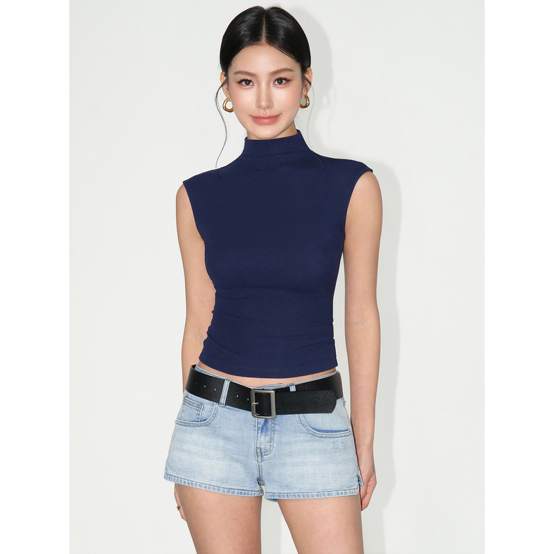Neva Hu Half-High Collar Small Flutter Sleeve T-Shirt for Women, New Elastic Slim-Fit Short-Sleeve Elegant Knitted Sleeveless Top Neva Hu Half-High Collar Small Flutter Sleeve T-Shirt for Women, New Elastic Slim-Fit Short-Sleeve Elegant Knitted Sleeveless Top