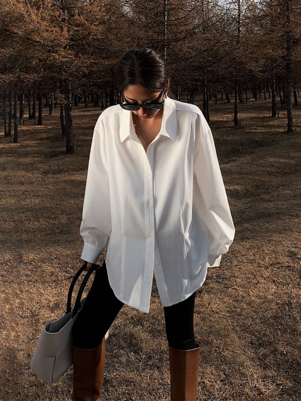 Neva Hu Elegant Commuter White Long-Sleeved Shirt for Women, Stylish Korean Retro Hong Kong Style Casual Versatile Top Neva Hu Elegant Commuter White Long-Sleeved Shirt for Women, Stylish Korean Retro Hong Kong Style Casual Versatile Top