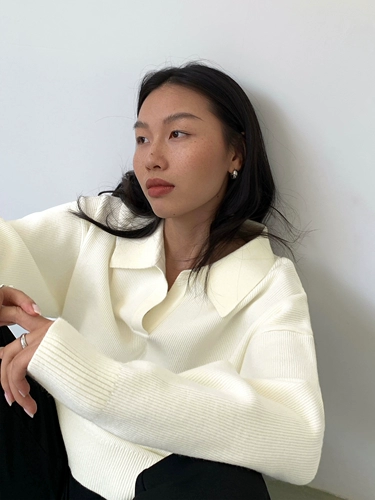 Черный трикотажный свитер, воротник поло, осенний, в корейском стиле