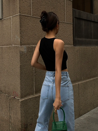 Черная униформа медсестры, трикотажная майка топ, короткая футболка без рукавов, облегающий крой