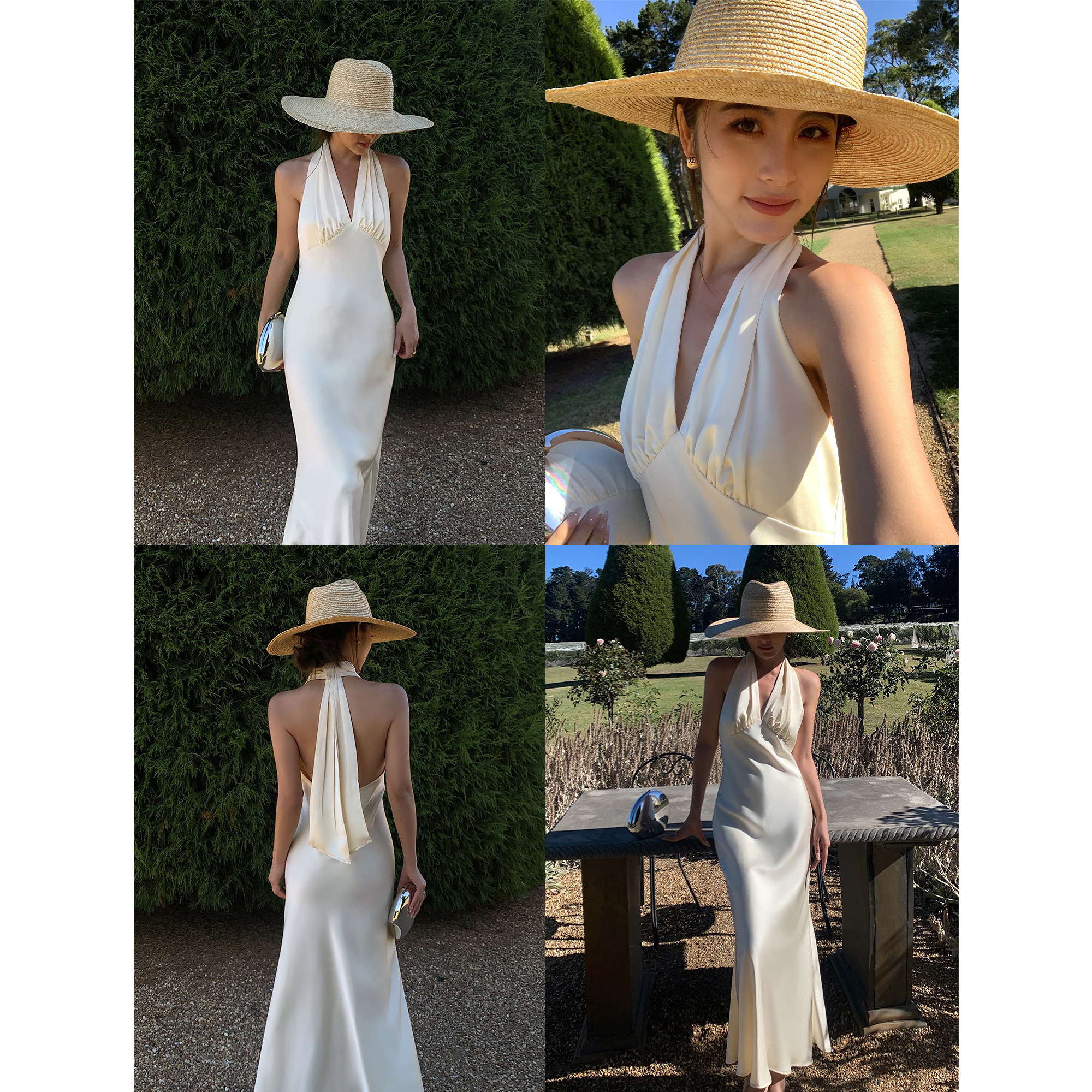 NEVA HU платье с V-образным вырезом на завязках из атласа, черное французское платье с открытой спиной без рукавов