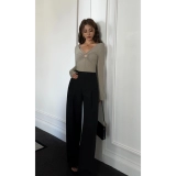 Черный костюм, штаны, высокая талия, свободный прямой крой