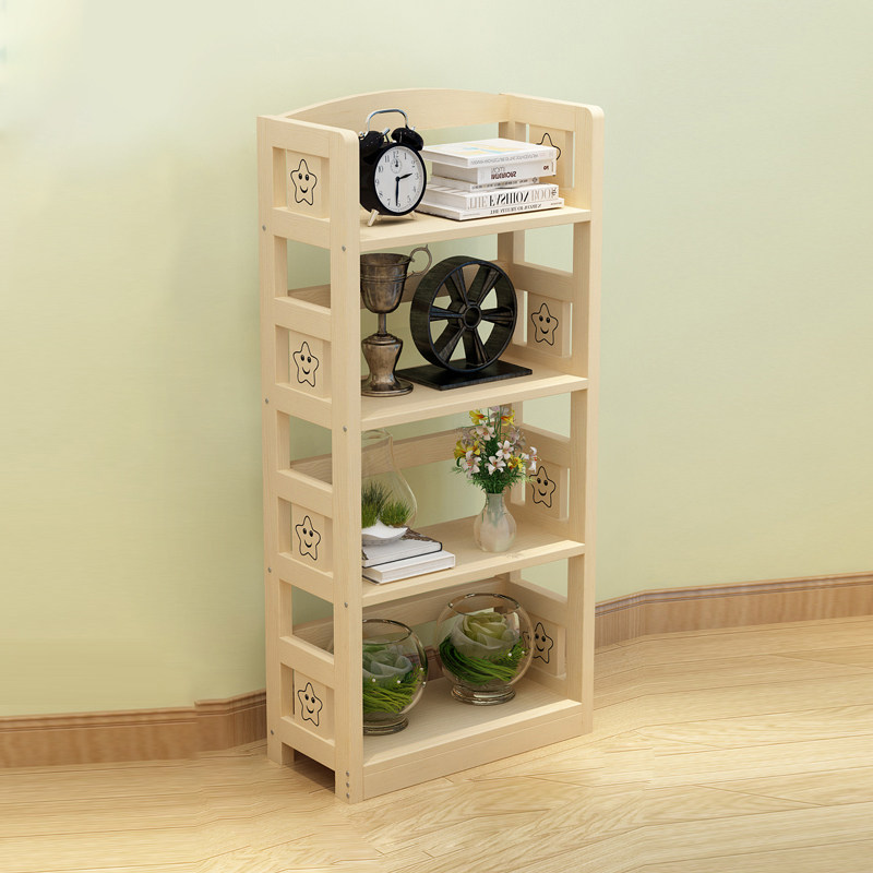 Simple modern children's storage Solid wood bookshelf shelf Floor-to-ceiling simple student bookcase table multi-layer space-saving