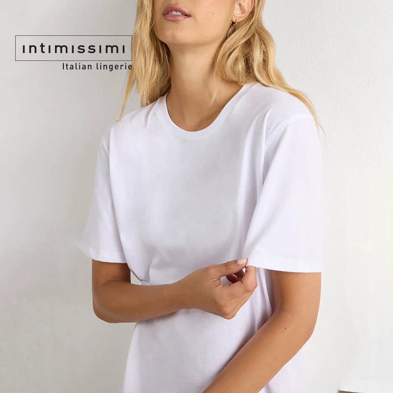 Intimissimi Supima? Круглый вырез, модная, комфортная и повседневная базовая футболка с коротким рукавом CMD12O