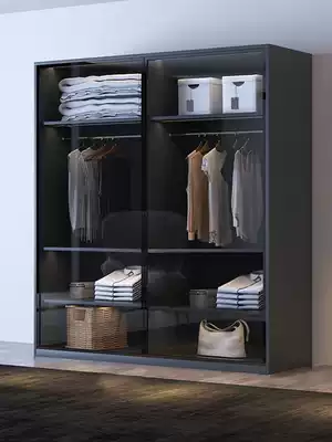 Nordic modern sliding door custom large wardrobe Simple style glass top cabinet combination overall bedroom open wardrobe
