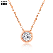 Baihe 18K gold diamond necklace female rose gold single drill display big round bubble pendant choker