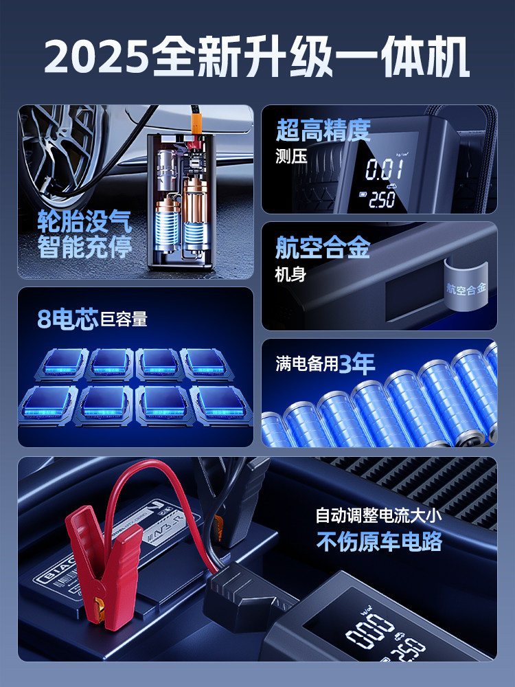 Car Air Pump and Emergency Jump Starter All-In-One Device Suitable for Xiaomi Car Batteries, Strong Jump Starter Power Bank