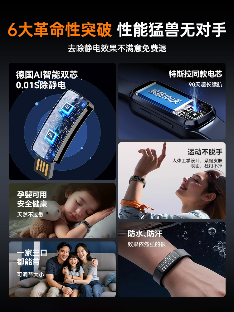 Anti-Static Wristband with Timer, Human Body Static Eliminator, Anti-Static Device for Releasing and Removing Static Electricity, Suitable for Men and Women in Winter