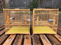 Six embroidered eyes dark green miscellaneous birds bamboo flower-footed birdcage with food tank hook bottom panel and window grilles all equipped with one plate and one light