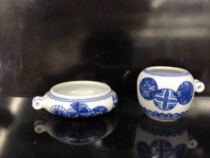 Special Xu Liu antique wood kiln-fired traditional blue and white leather ball pattern embroidered eye two-piece set for eye embroidery