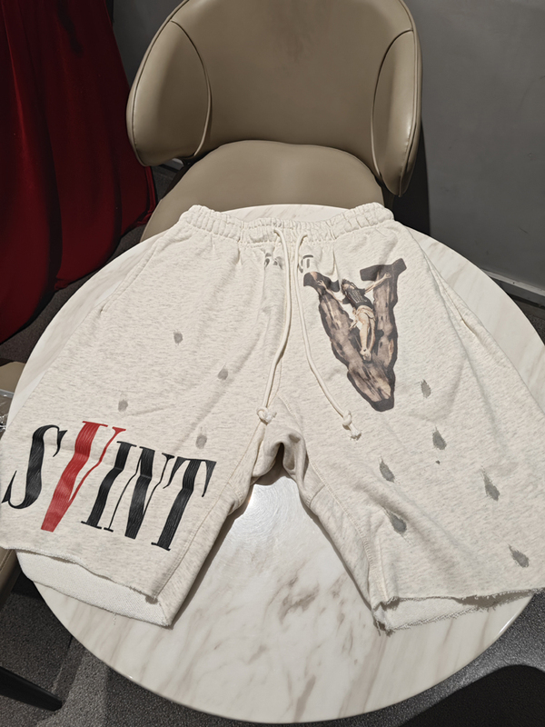 Saint Michael X Vlone American High Street Casual Loose-Fitting Five-Point Shorts Graffiti Distressed Shorts Men's Trendy
