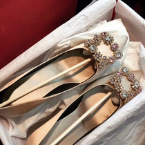 Gulvdinel Silk Satin Square Buckle Water Drill ~ ~ New High Heels Woman Fine Heel Matching Wedding Dress Gown Wedding Bridal Shoes