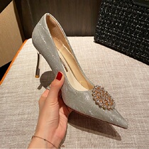 Gulvdinel self-retention name Yuanyuan Temperament Water Drill Style Pointed High Heels Heels to 2021 new 2021