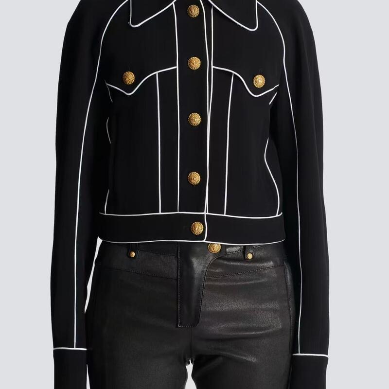 25 Balmain Women's Suit Black Crepe Striped Long-Sleeved Casual Jacket Top for Women