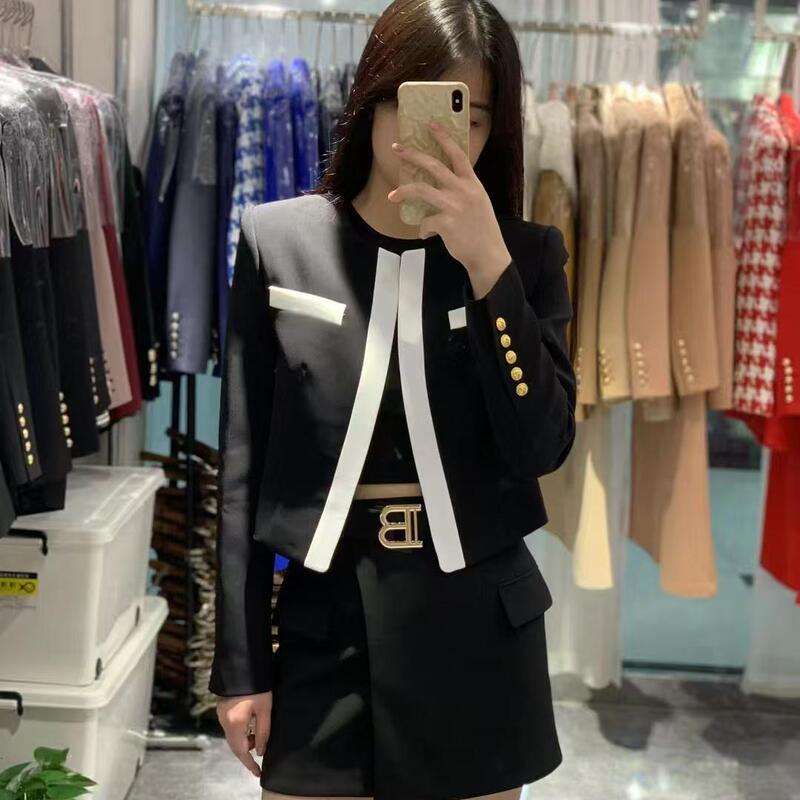 25 Balmain New Style Color-Blocked Knitted Cardigan Blazer for Women Versatile Top