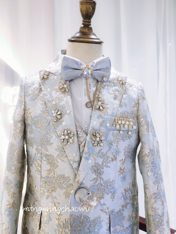 Mingming Chaowu Children's High-End Korean-Style Boys' Flower Boy Suit Embroidered Jacquard Set Boys' Dress for Catwalk and Host Mingming Chaowu Children's High-End Korean-Style Boys' Flower Boy Suit Embroidered Jacquard Set Boys' Dress for Catwalk and Host