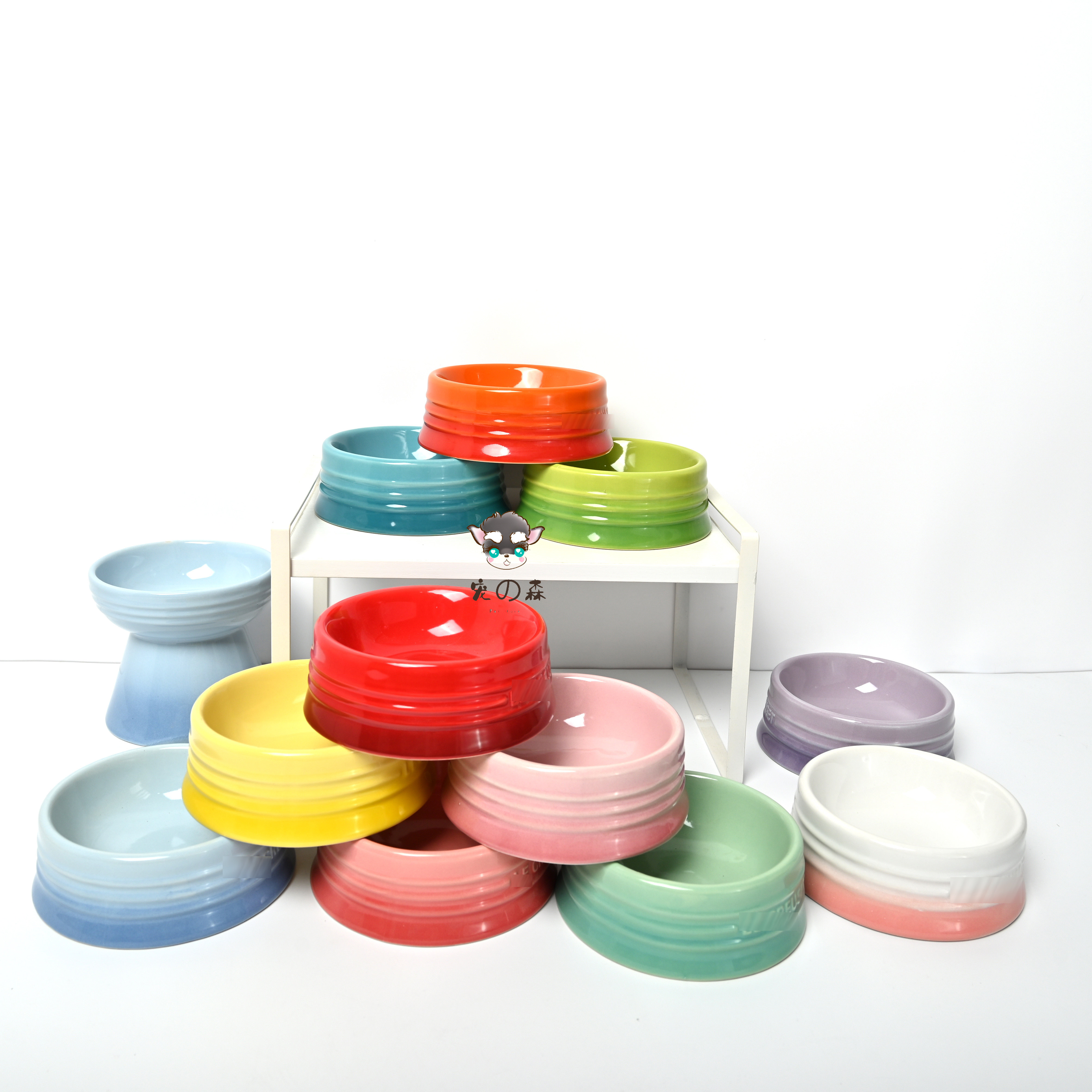 Pet ceramic short-footed cat bowl water bowl small and medium-sized dog hamster chinchilla bowl environmentally friendly easy-to-clean antibacterial pet bowl