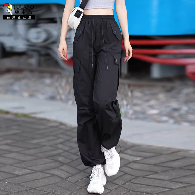ウッドペッカー春と秋の新しいカジュアルオーバーオール、多用途のゆったりとしたズボン、スリムなスポーツ速乾性、女性のランニングパンツ、通気性