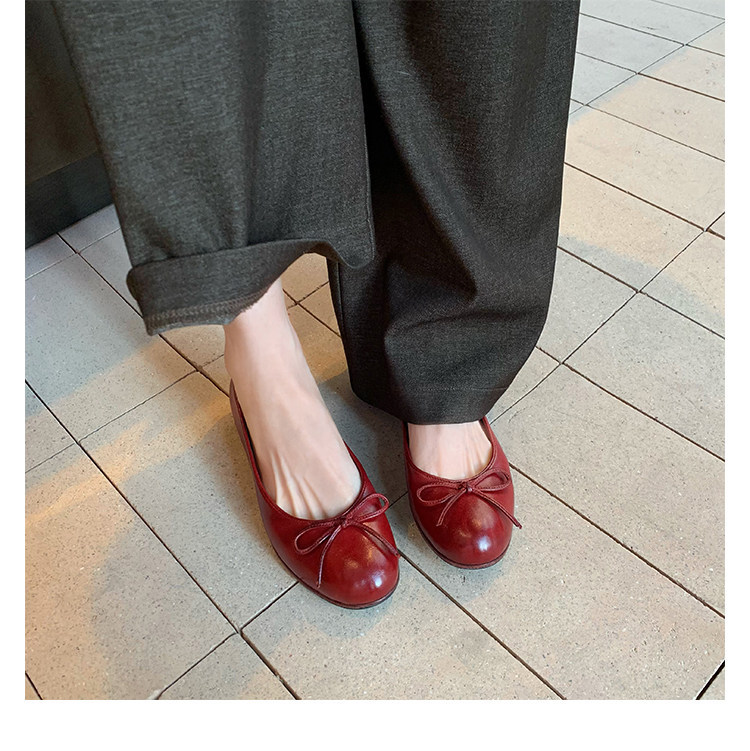 Sheepskin~French Retro Bow Flat Shoes for Women, Early Spring Red Wedding Shoes, Shallow Mouth Soft-Soled Ballet Shoes Sheepskin~French Retro Bow Flat Shoes for Women, Early Spring Red Wedding Shoes, Shallow Mouth Soft-Soled Ballet Shoes