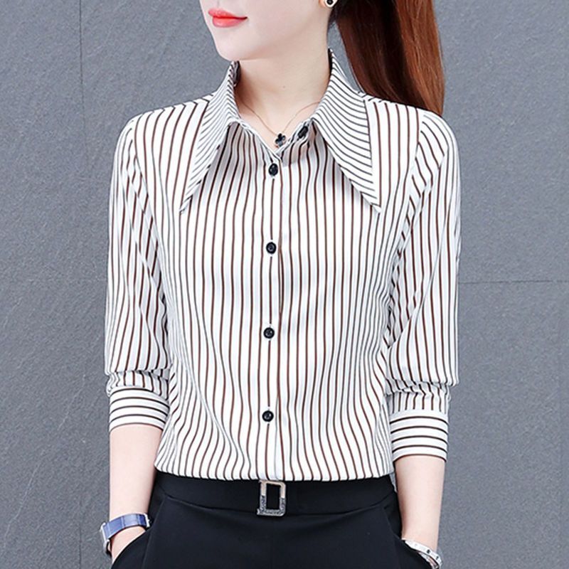 Fashionable Vertical Striped Shirt for Women 2024 Spring and Autumn New Korean Style Long-Sleeve Versatile Stylish Blouse for Middle-Aged Moms Fashionable Vertical Striped Shirt for Women 2024 Spring and Autumn New Korean Style Long-Sleeve Versatile Stylish Blouse for Middle-Aged Moms