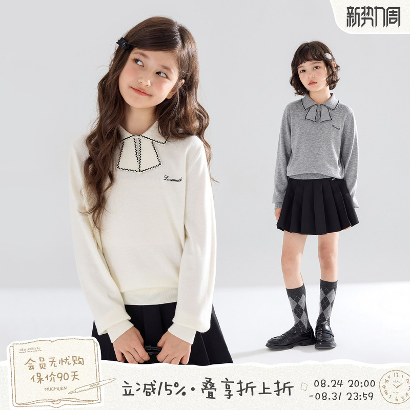 Mucmukn【Miu Series】Merino Wool Bow Collar Sweater Long Sleeve Base Shirt for Girls Autumn Wear Mucmukn【Miu Series】Merino Wool Bow Collar Sweater Long Sleeve Base Shirt for Girls Autumn Wear