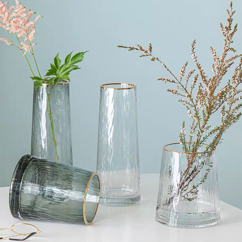 Nordic light luxury glass vase transparent living room flower arrangement Hydroponic bamboo flower bottle Rose lily bottle ornaments