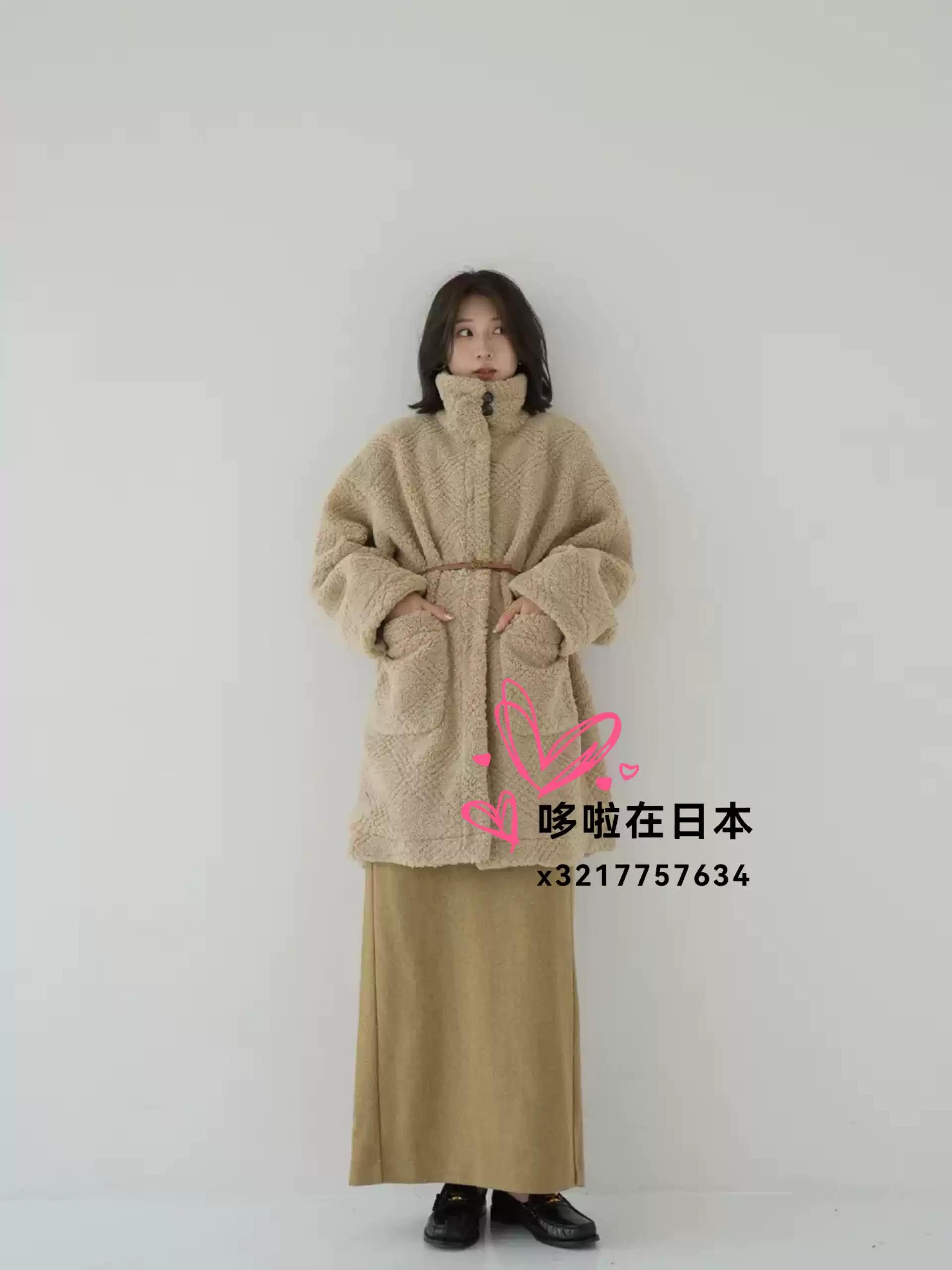 日本代购拼邮包税eaphi外套CHECKERED BOA COAT